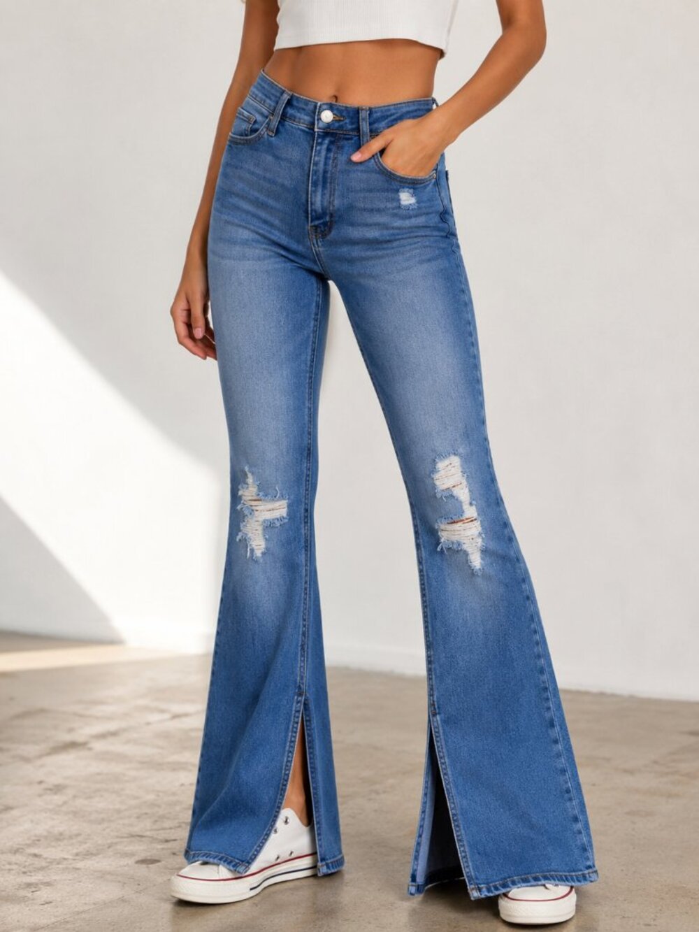 Cello‎ Split Hem Flare Jeans Size 11 Y2K Stretch Distressed